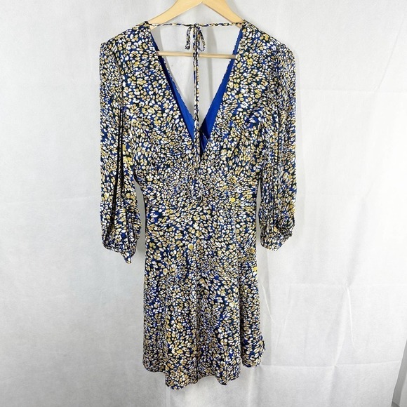 Reiss Daisy Puff Sleeve Mini Dress Size XS Blue Yellow - Picture 1 of 15